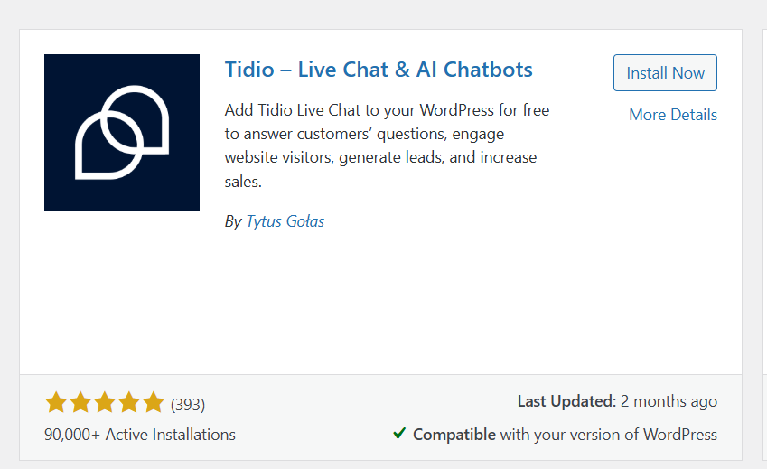 a screenshot of Tidio  plugin