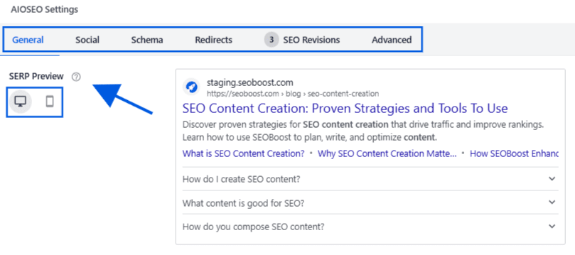 A snapshot of SERP Preview from AIOSEO's TruSEO Feature