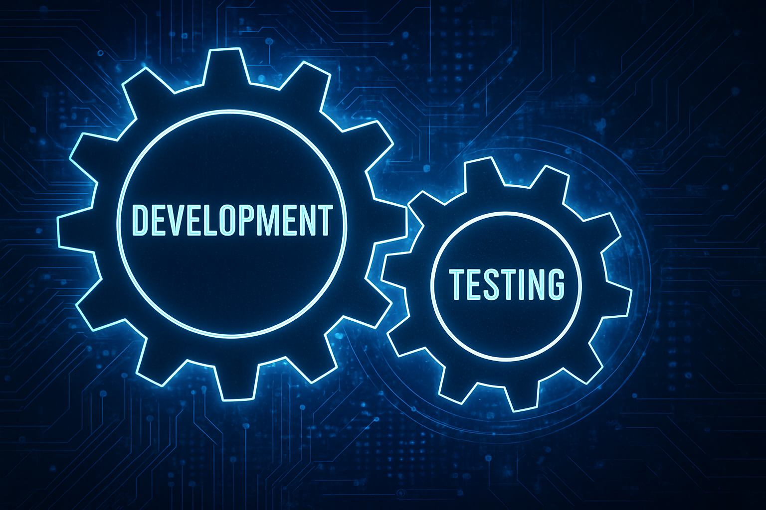 Interlocking gears representing the integration of development and quality testing processes