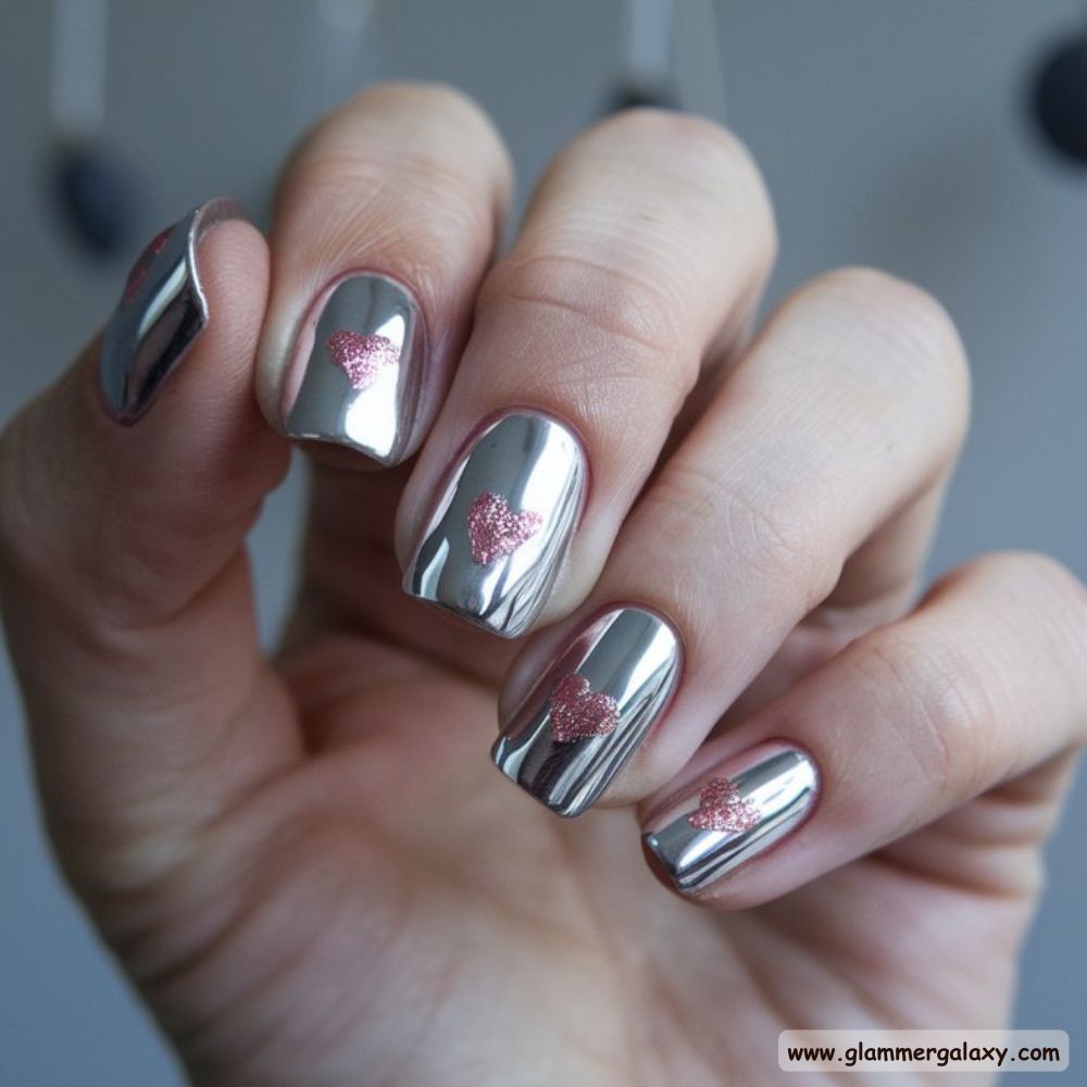 Birthday Nail Designs having Silver Chrome Nails
