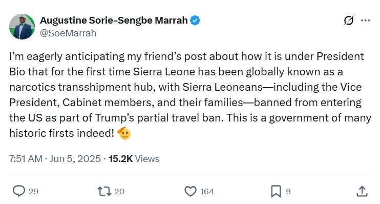 False! US partial travel ban on Sierra Leone does not affect Vice President, Cabinet ministers