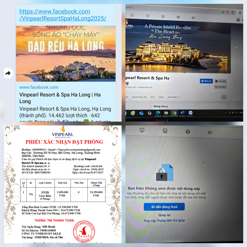 Trang fanpage mạo danh Vinpearl Resort & Spa Ha Long để lừa đảo. Ảnh chụp màn hình