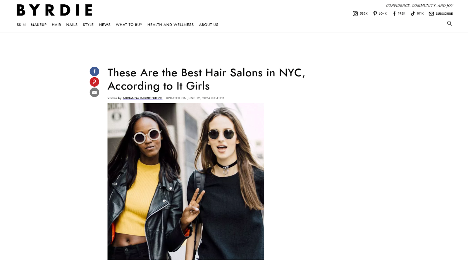 A screenshot of an article in Byrdie.