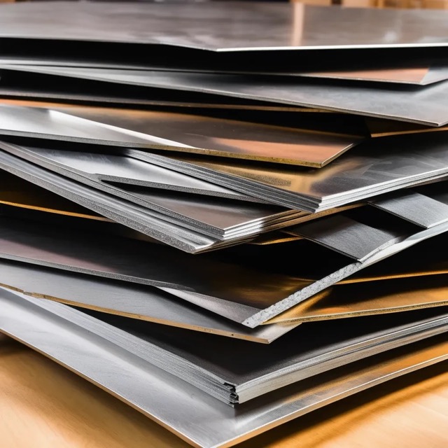 A stack of sheet metal with different finishes