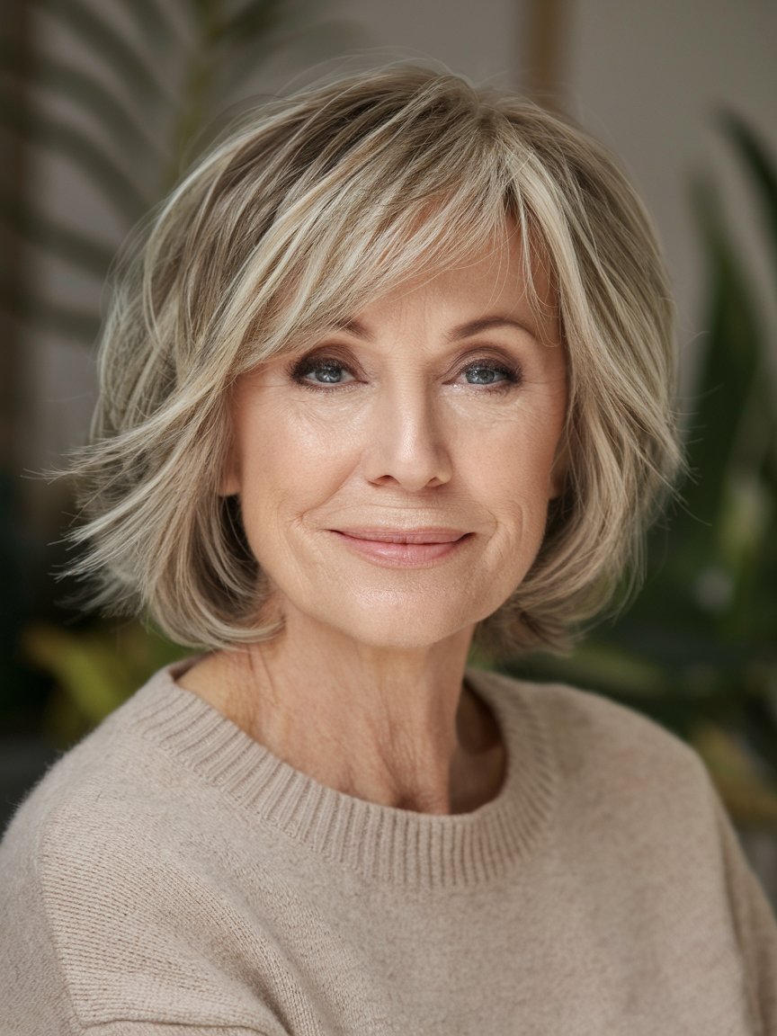 Textured Bob with Side-Swept Bangs