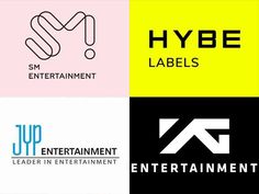 This contains an image of logos designed for entertainment company hybe labels, including the logo for an entertainment company