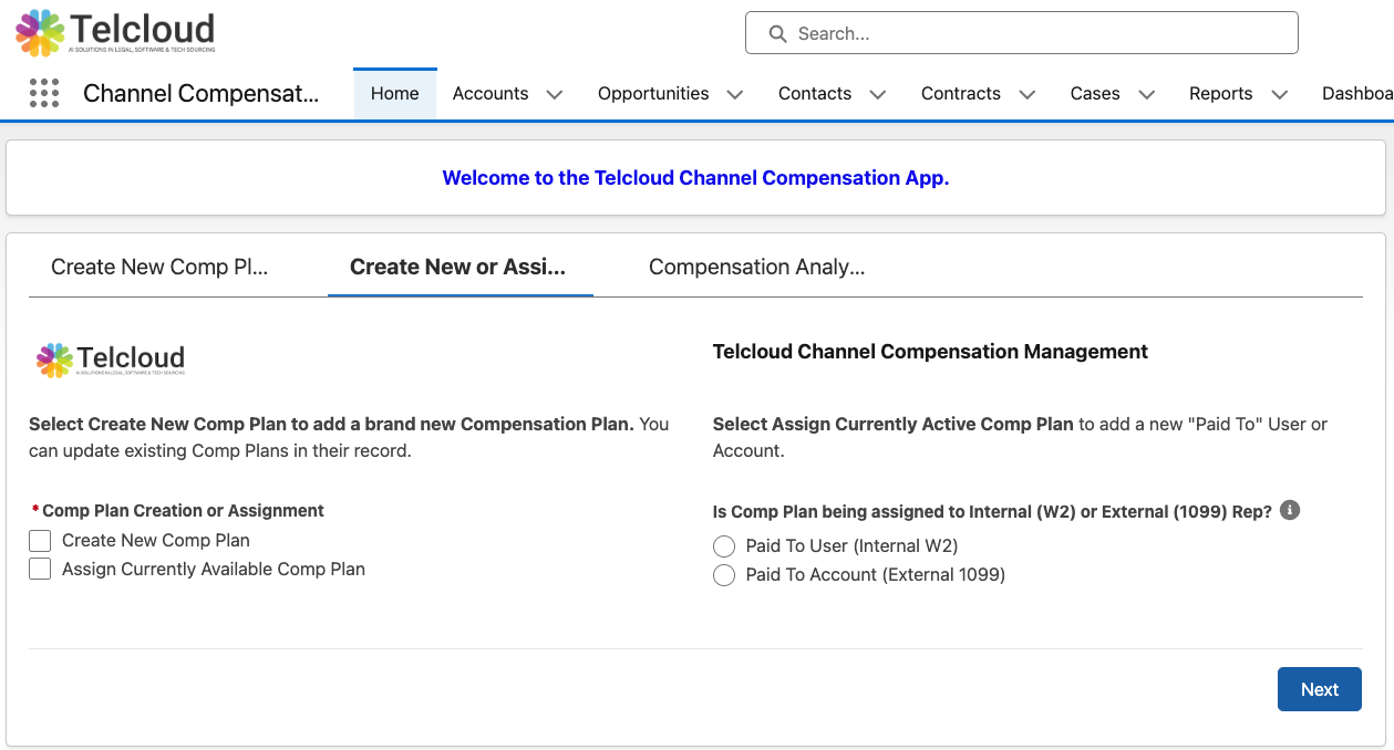 Telcloud Channel Compensation Home Page