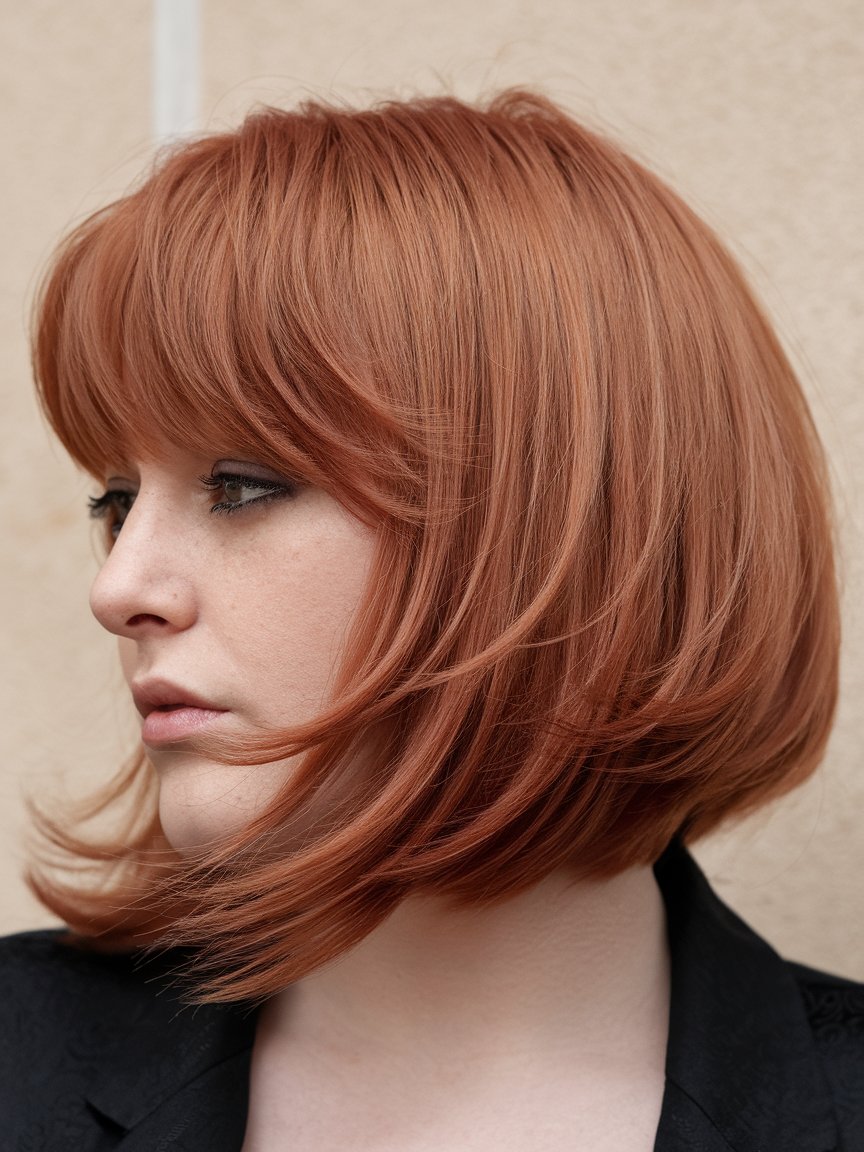 22. Dramatic Bob with Feathered Bangs