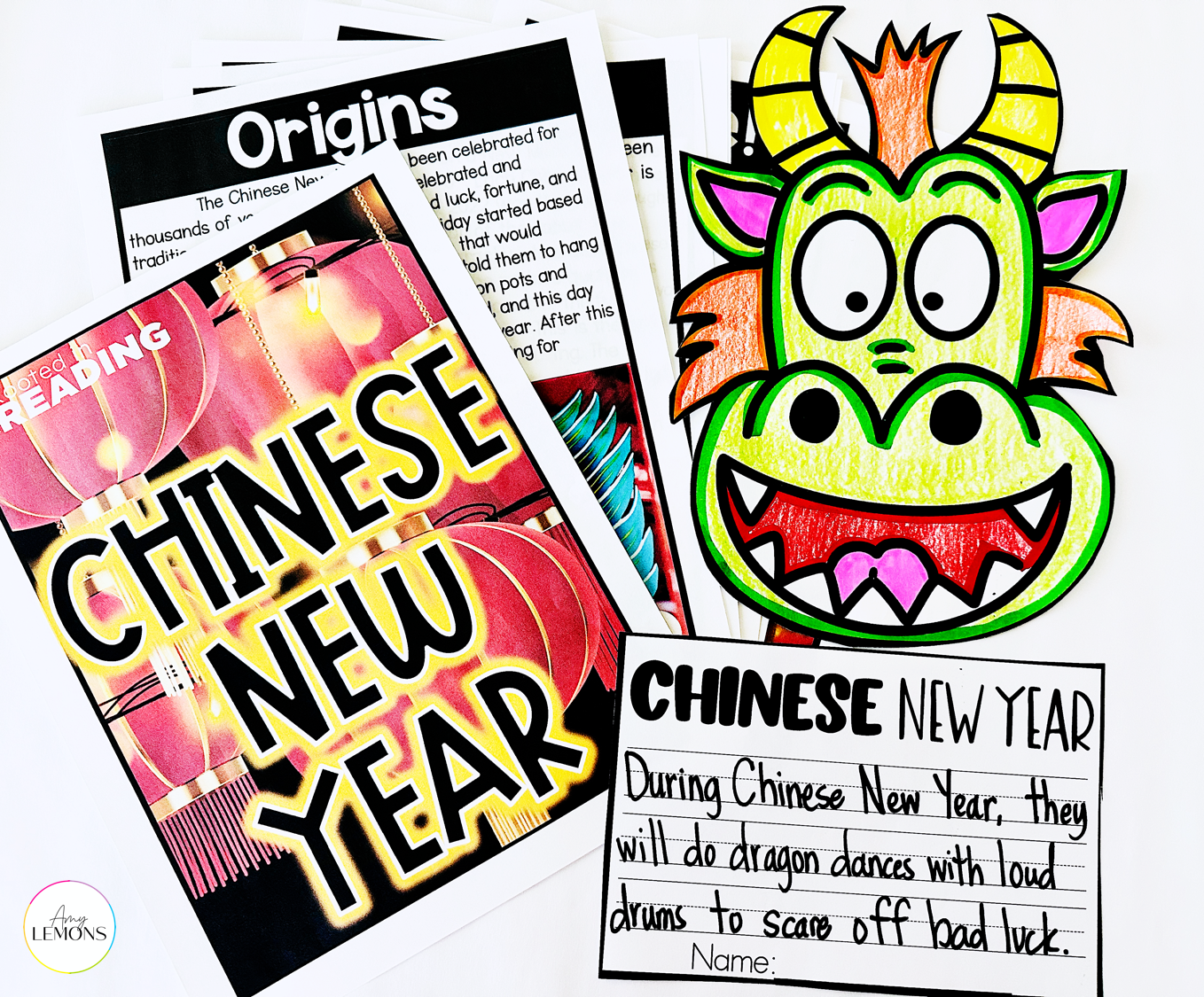 Chinese New Year book and Dragon drawing with writing page