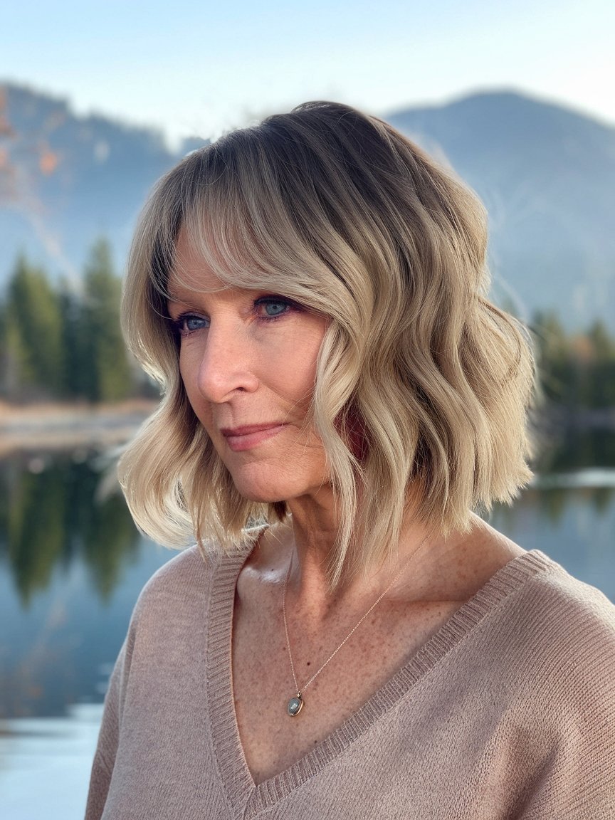 9. Asymmetrical Bob with Sunset Blonde Balayage