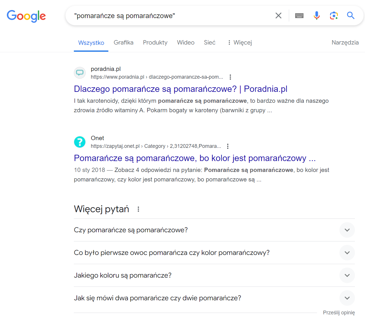 Operator Google  - cudzysłów