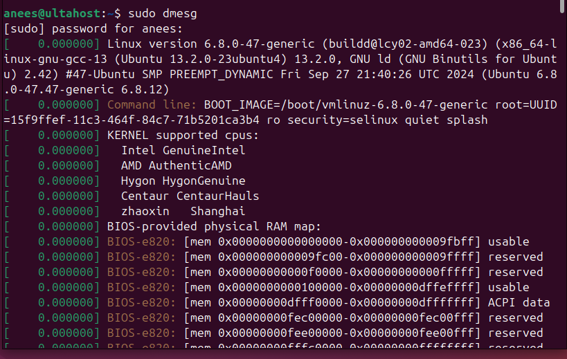 show kernel messages via dmesg