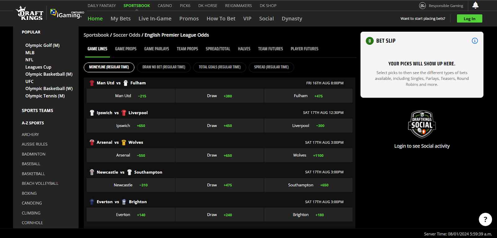 DraftKings Premier League Betting