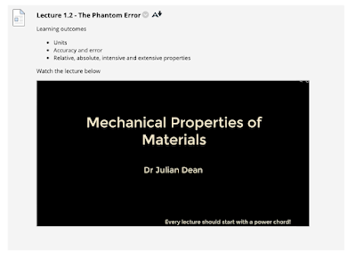 Screen shot of lecture material from the Blackboard virtual learning environment