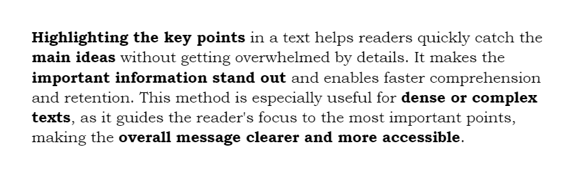 Bold text highlighting important points