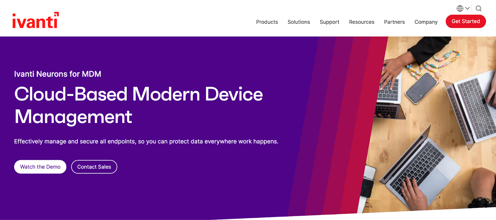 Ivanti Homepage picture. It says, "Cloud-Based Modern Device Management. "