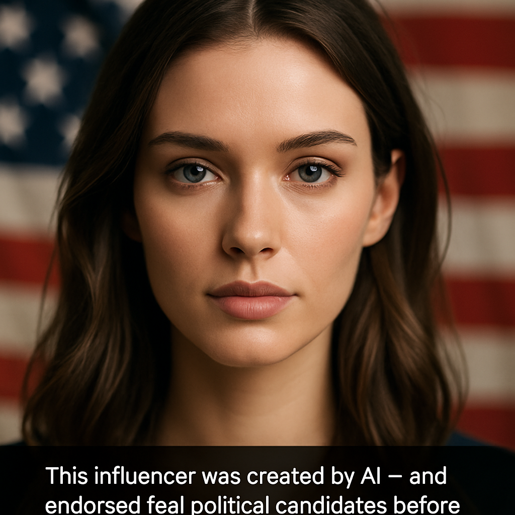 AI-generated female face, symbolizing synthetic influencers affecting elections
