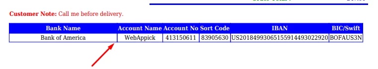 Customized Invoice Bank Info details 