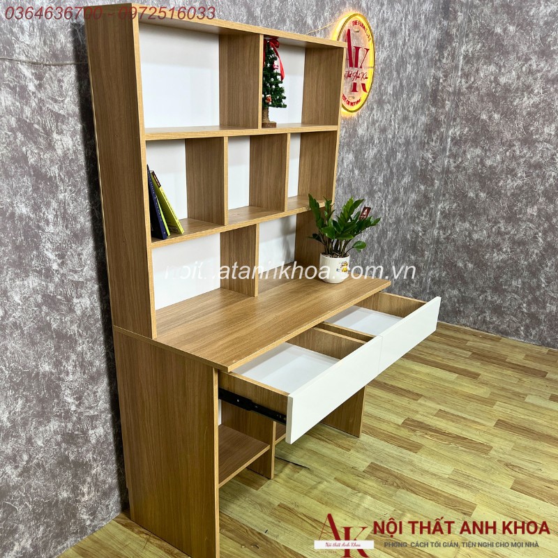 Bàn Học Sinh Gỗ MDF Thiết Kế Đẹp Kèm Kệ Sách Tiện Lợi