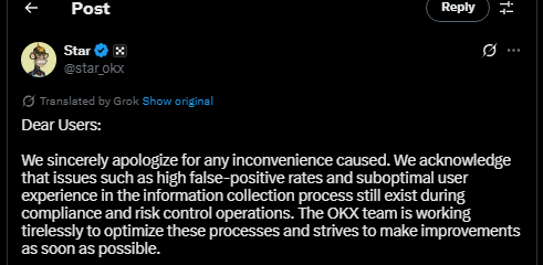 Account Freezes Spark OKX CEO’s Public Apology