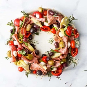 Antipasto Skewers Christmas Wreath