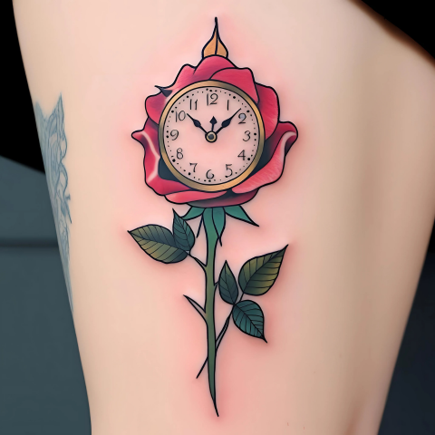 Rose with a Clock Tattoo