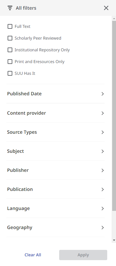 all filters sidebar in MultiSearch showing a variety of filter options.