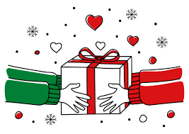 cartoon image of arms giving a gift to each other