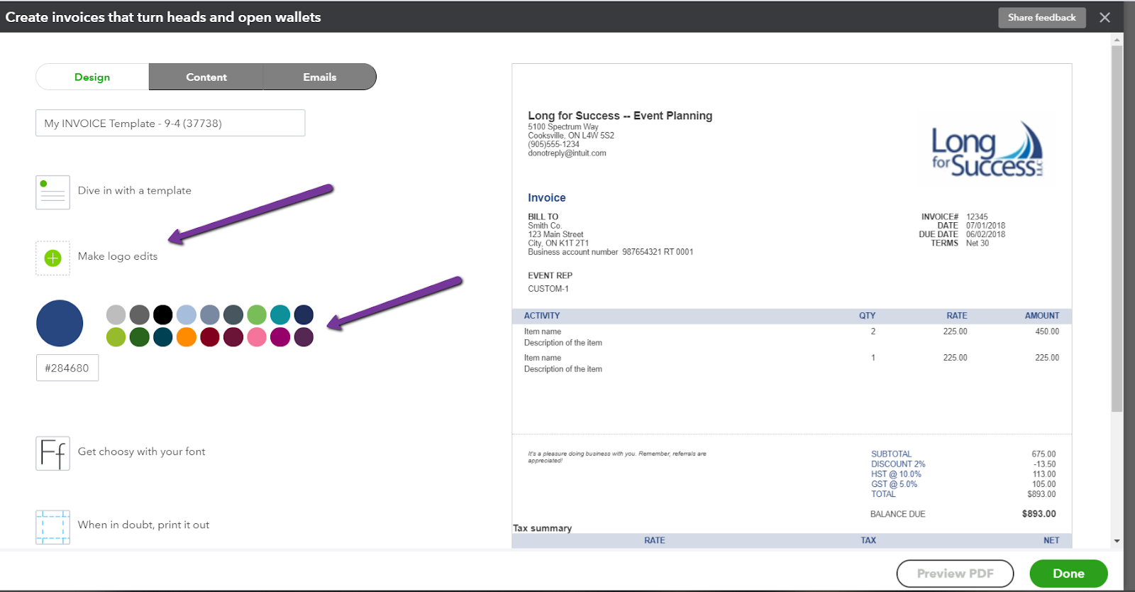 QuickBooks Customize invoice