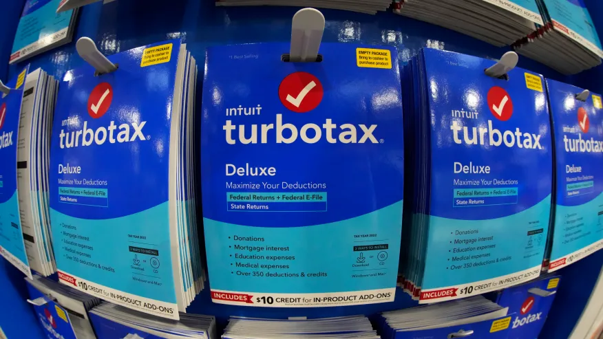 Turbotax cards on a shelf in a store
