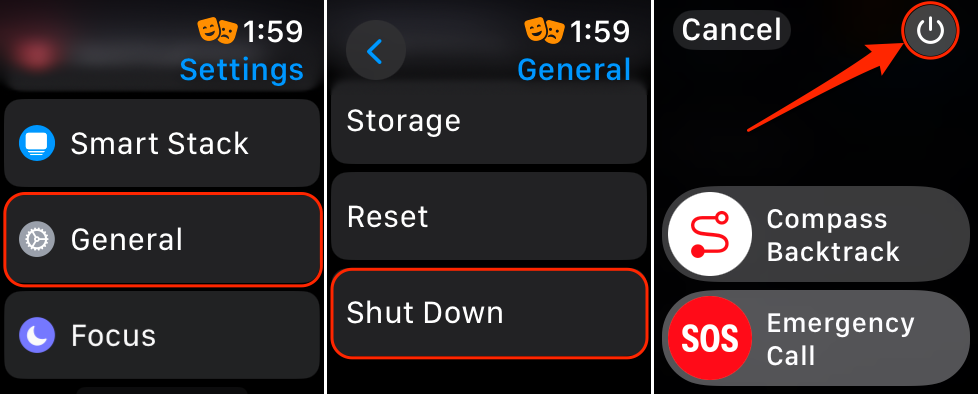 Steps to shut down an Apple Watch via the Settings app