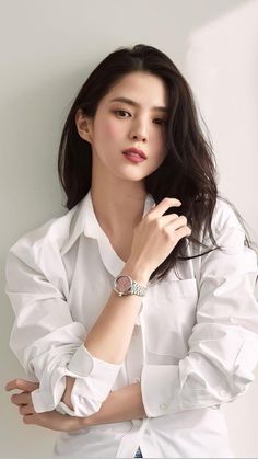 This contains an image of: Han So-hee Elegant Photoshoot wearing a white shirt