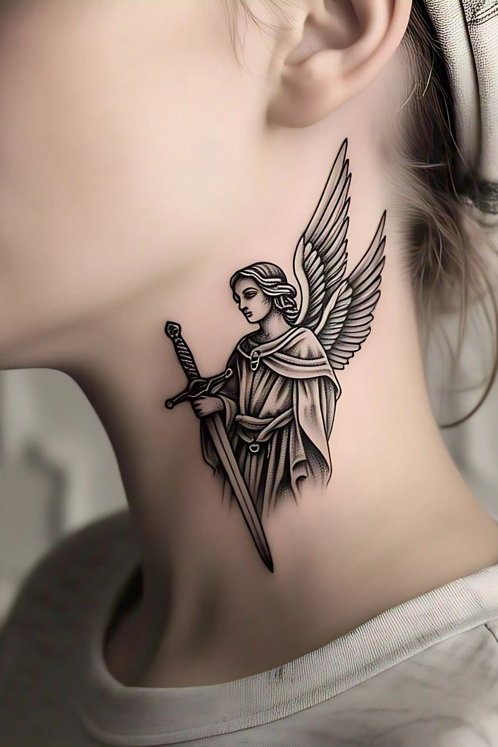 Saint Michael Tattoo on the Neck