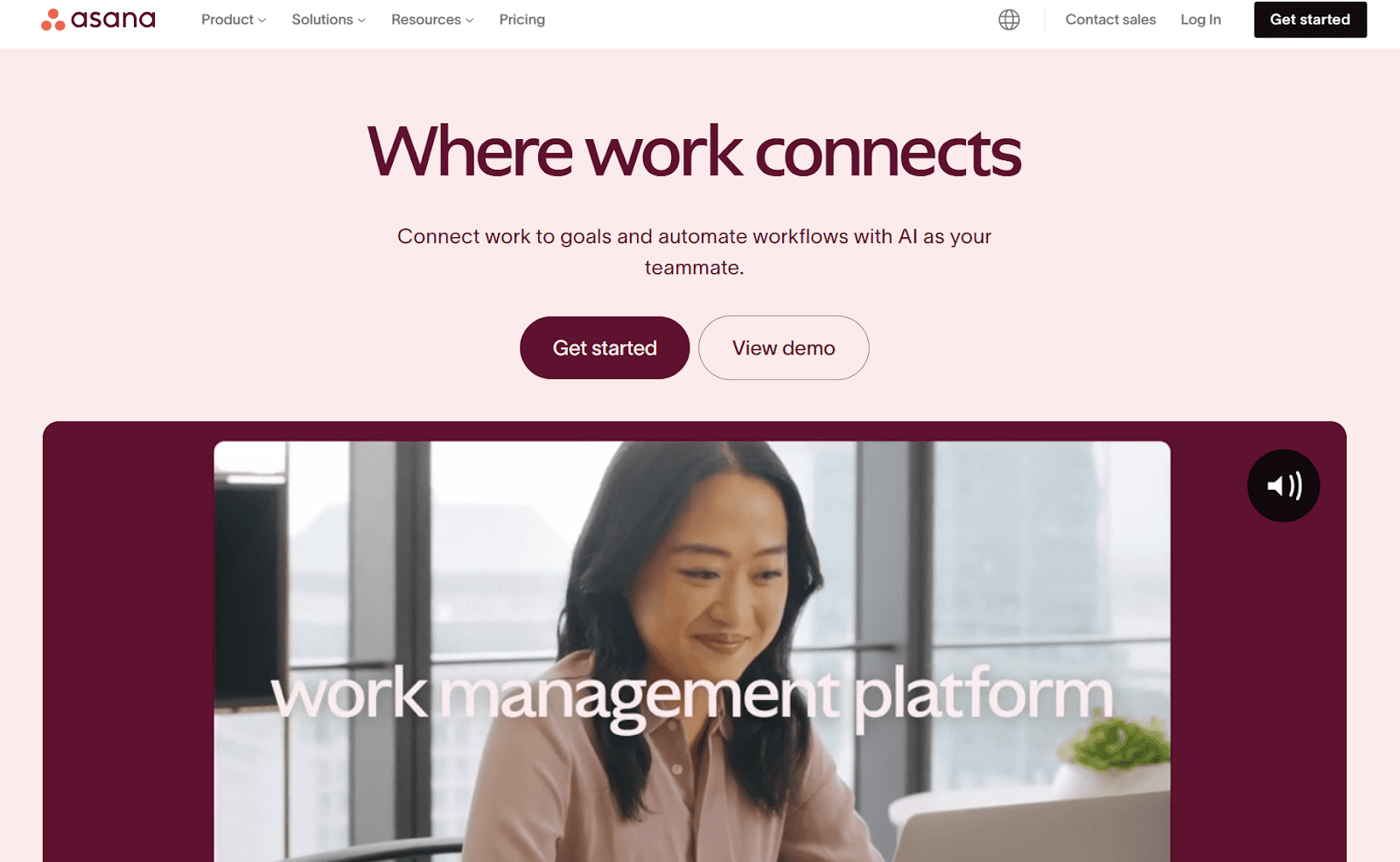 screenshot of Asana project management tool homepage