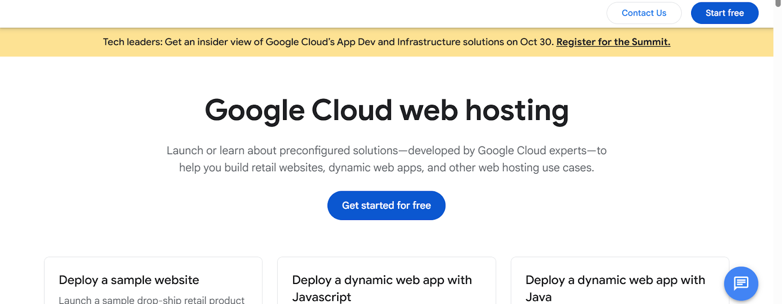 a screenshot of google cloud web hosting