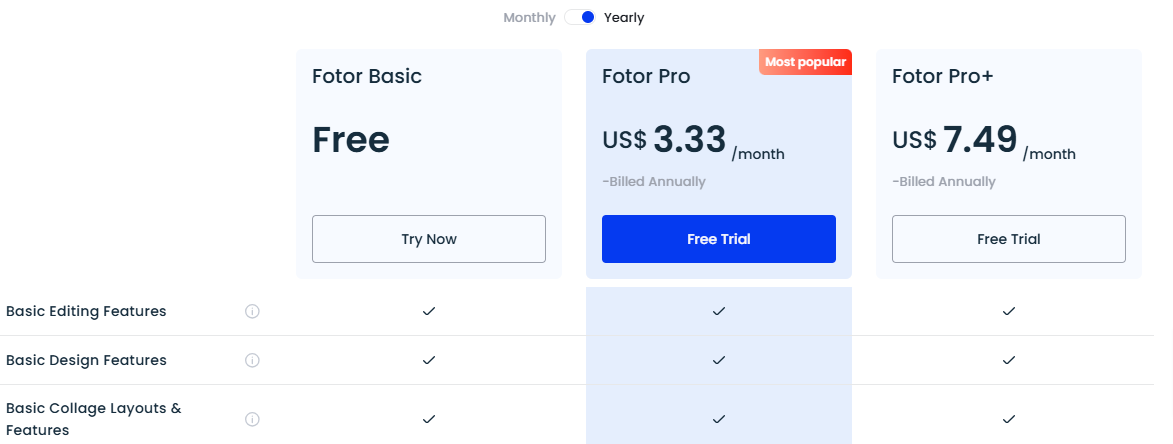 Fotor Pricing