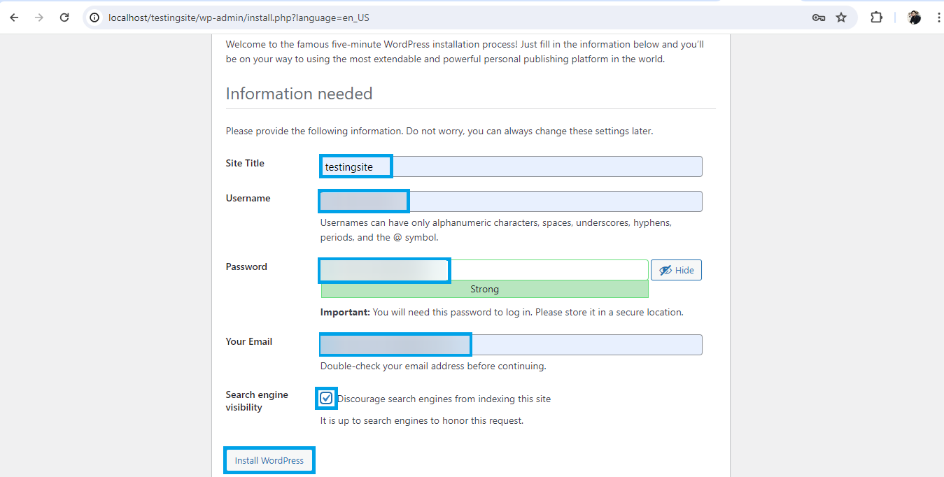 WordPress installation process