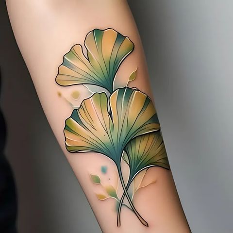 Watercolor Ginkgo Tattoo