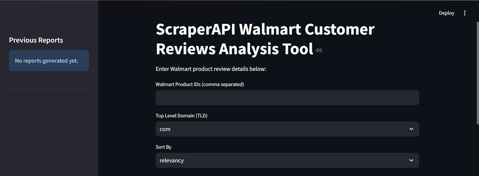 Run the application to fetch, process, and analyze Walmart customer reviews using ScraperAPI and Gemini