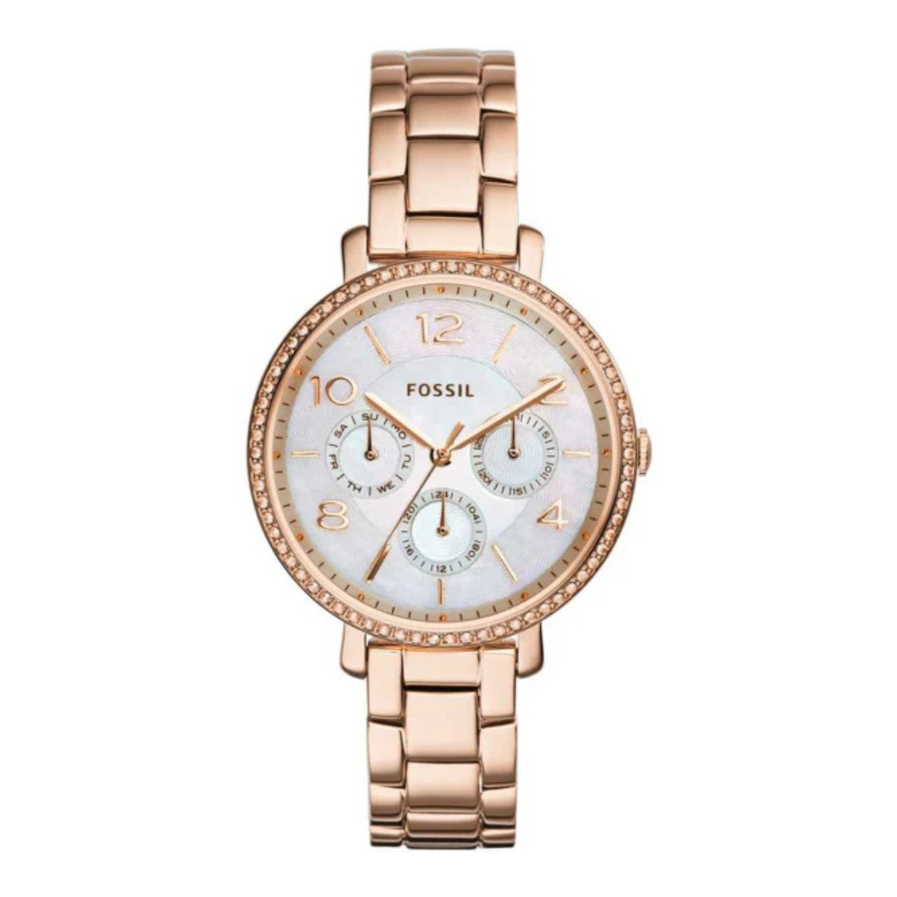 Fossil Jacqueline Rose Gold Stainless Steel Mother Of Pearl Dial Quartz Watch for Ladies, often chosen for style and reliability