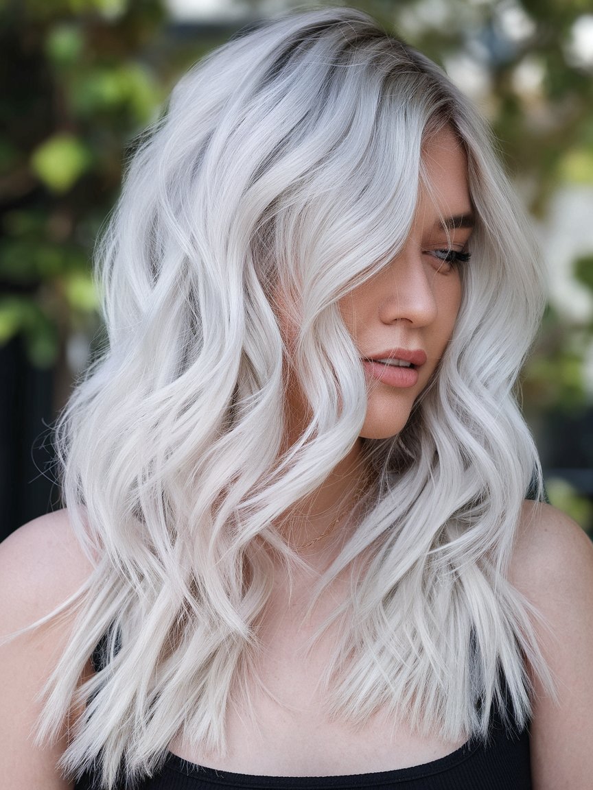 19. White Platinum Balayage Waves