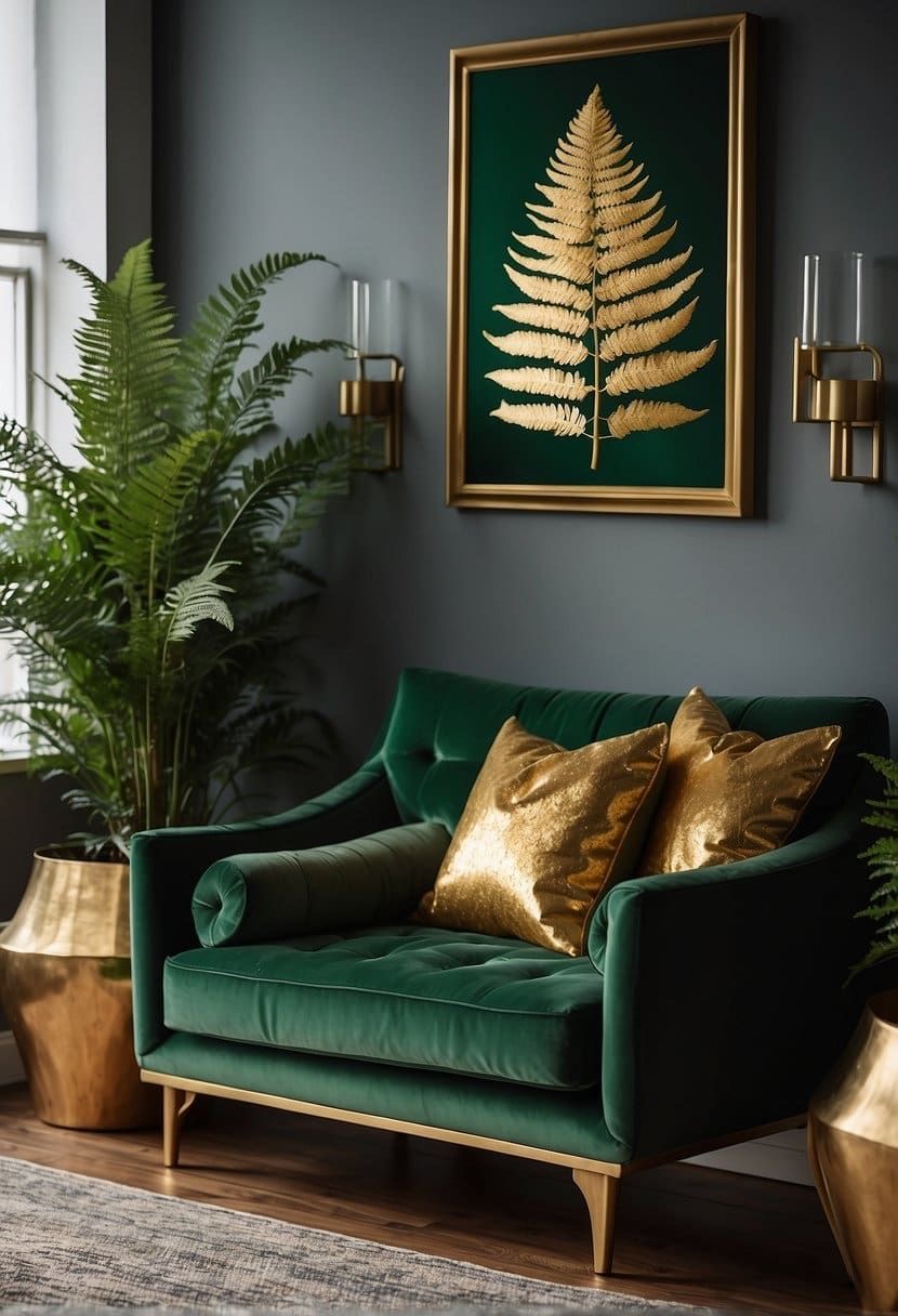 Forest Green and Gold color Sofa
