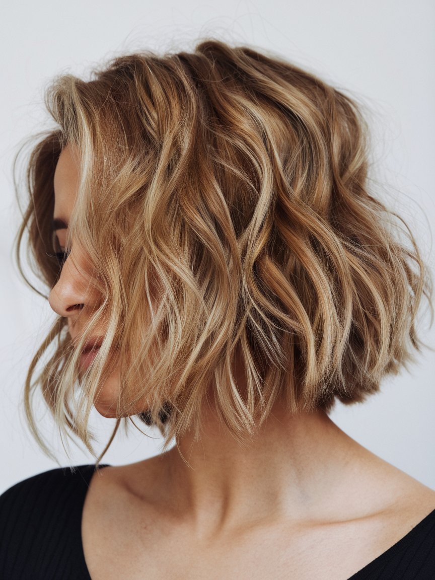 80. Textured Wavy Bob with Frizz-Free Curls