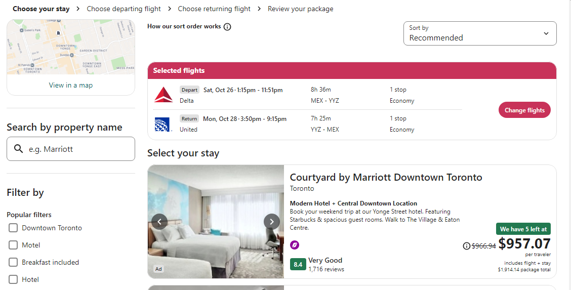 Recommended flights and hotels in your going to destination 