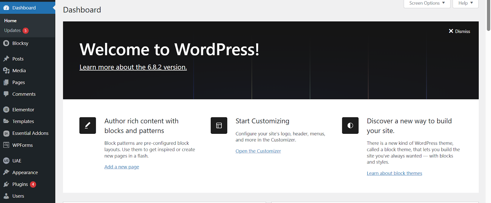 A screenshot of WordPress dashboard