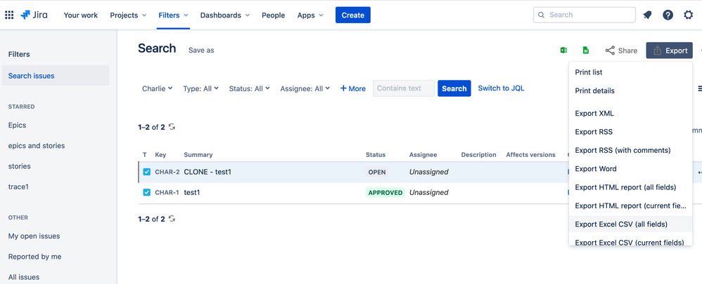 Export Jira Data