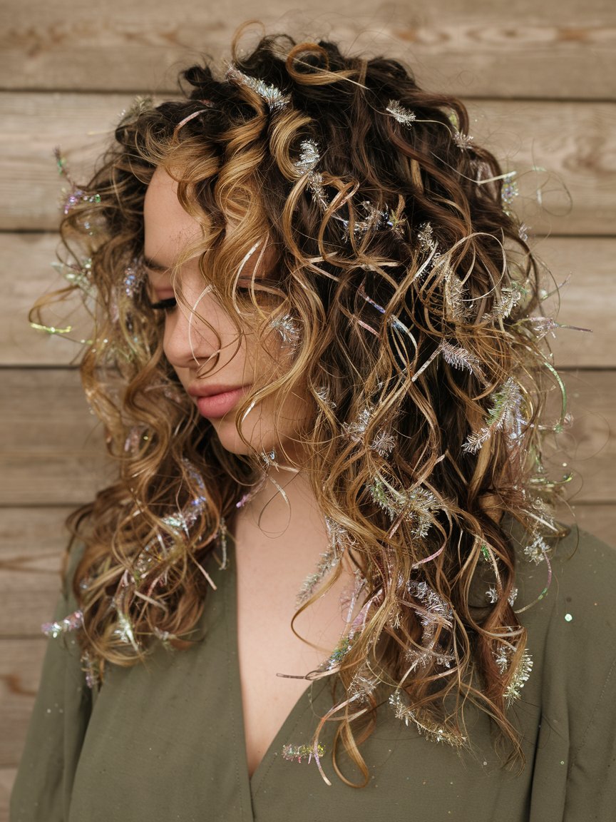 7. Tinsel-Infused Curls