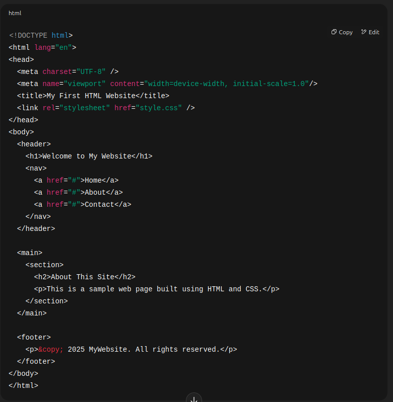 HTML and CSS code example.
