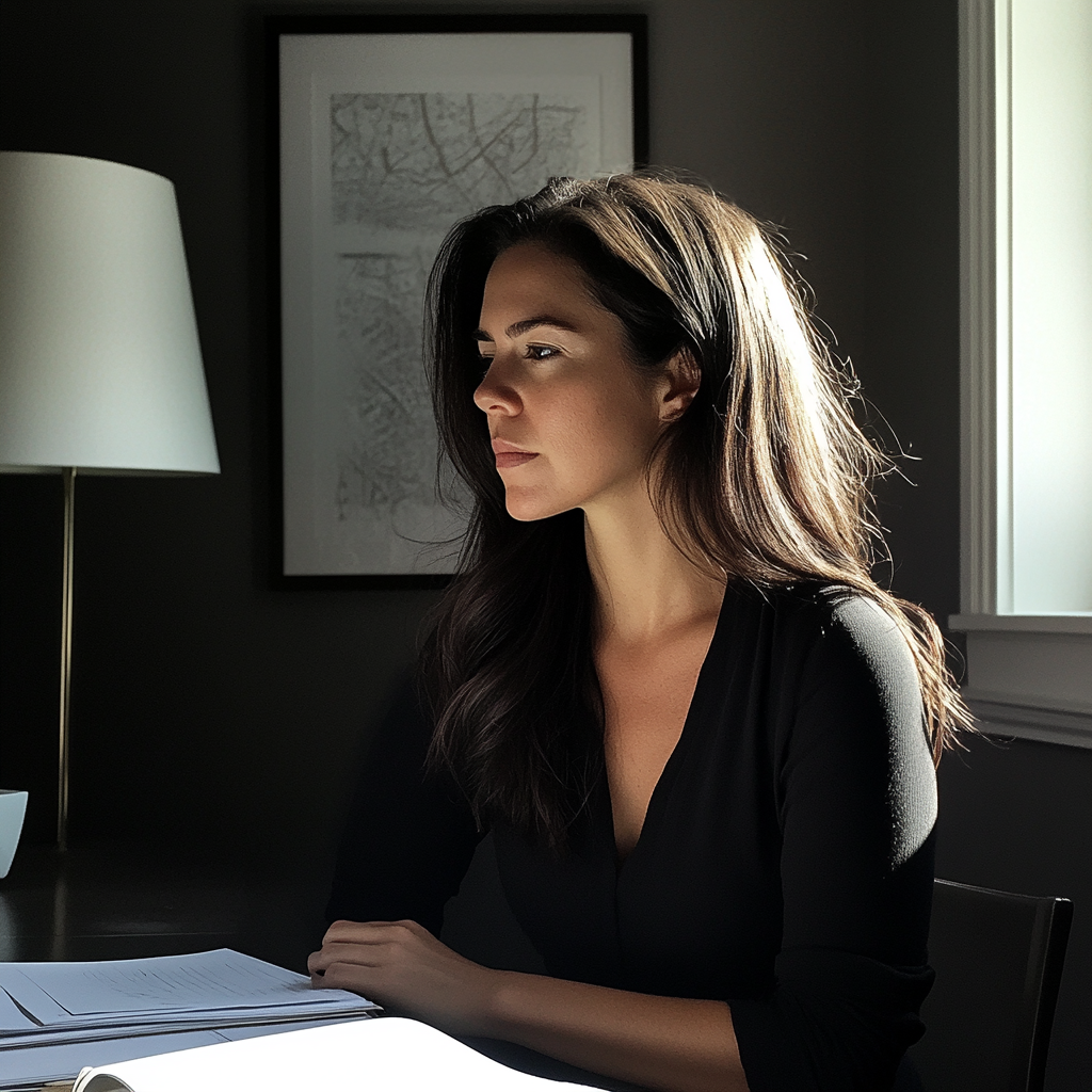 A woman sitting at a desk | Source: Midjourney