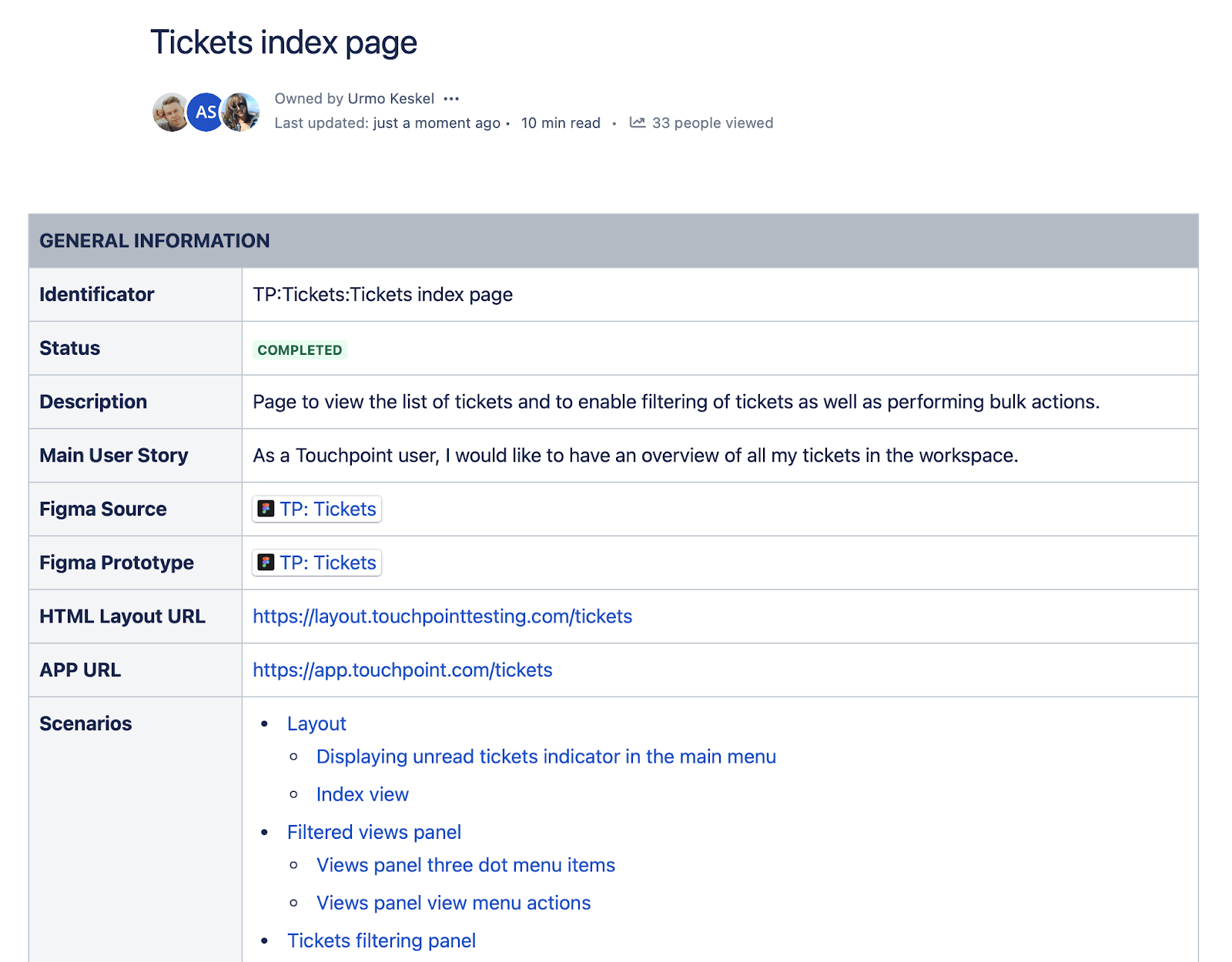 Using user stories to write internal documentation (Touchpoint)